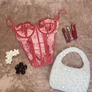 SHEIN Pink Lace Corset Top with Underwire Support